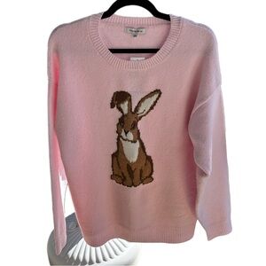 Hooked Up by IOT MACY’S PINK Crewneck Sweater Brown Bunny Motif size large soft
